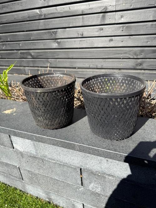 heel goed 2x zwart riet mand Ikea Vattenmelon bloempot 17cm, Tuin en Terras, Bloempotten, Zo goed als nieuw, Overige materialen
