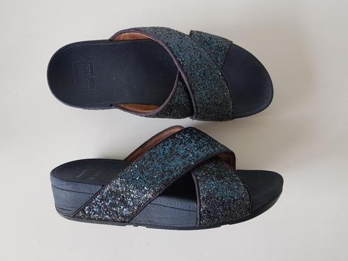 <>  Fitflop maat Eu 37 / Uk 4 / Lulu blauwe glitter slippers, Kleding | Dames, Schoenen, Zo goed als nieuw, Slippers, Blauw, Verzenden