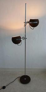Vintage,  jaren 70 vloerlamp met 2 donkerbruine bollen, Huis en Inrichting, Lampen | Vloerlampen, Ophalen, Gebruikt, Vintage, Metaal