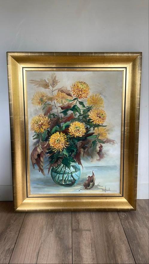 Olieverfschilderij  van chrysanten op vaas,  Rob Hessels, Antiek en Kunst, Kunst | Schilderijen | Klassiek, Ophalen