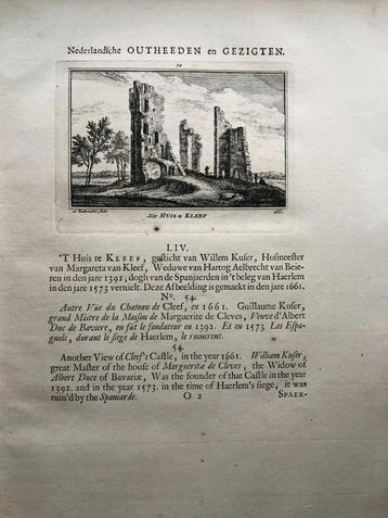 054 / Haarlem Huis te Kleef in Ruïne Kopergravure 1731 beschikbaar voor biedingen