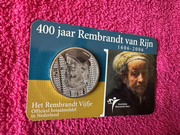 Zilveren 5 Euro Rembrandt Munt 2006, Postzegels en Munten, Munten | Nederland, Losse munt, Euro's, Koningin Beatrix, Zilver, Verzenden