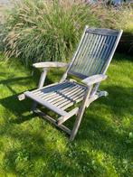 Teakhouten , verstelbare deckchair met kussen v kwaliteit, Ophalen, Gebruikt, Teakhout