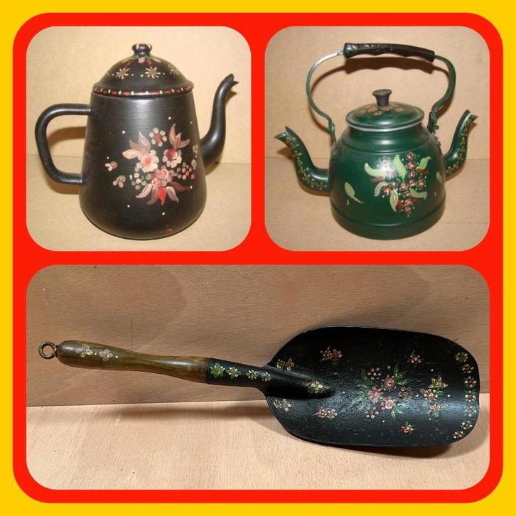 124. Oude Hindeloopen Koffiekan theekan en Kolenschop. B, Antiek en Kunst, Antiek | Servies los, Ophalen of Verzenden