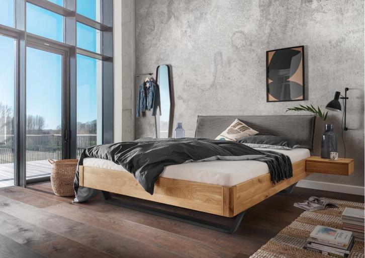 Easton 2-persoonsbed - Massief eiken - hoofdbord Grijs, Huis en Inrichting, Slaapkamer | Bedden