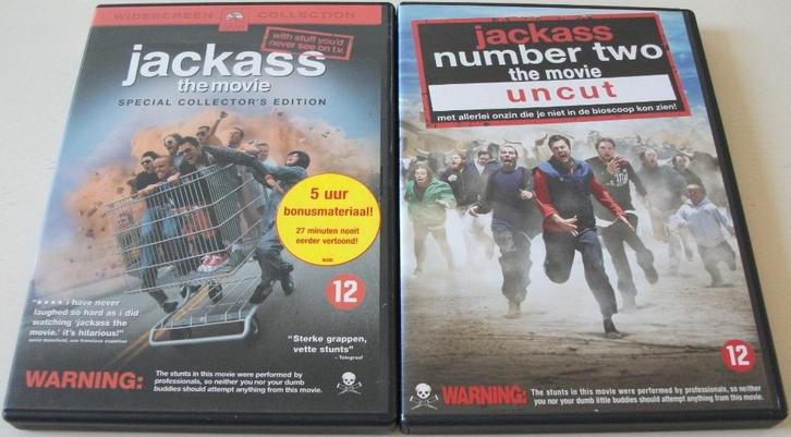 Dvd *** JACKASS *** 2 stuks, Cd's en Dvd's, Dvd's | Komedie, Zo goed als nieuw, Overige genres, Vanaf 12 jaar, Ophalen of Verzenden