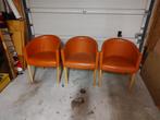 3 st. Moroso Rich Dining Design fauteuil Oranje Leder stoel, Drie, Gebruikt, Hout, Ophalen