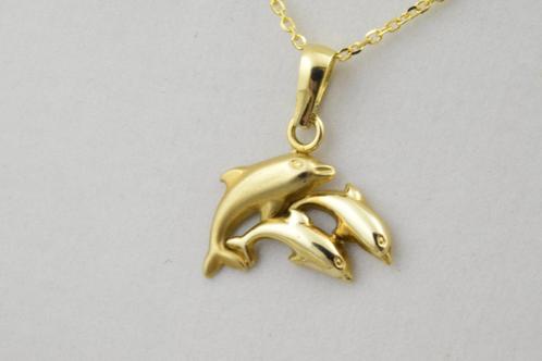 14 karaat gouden hanger Dolfijnen  2143-G, Sieraden, Tassen en Uiterlijk, Kettinghangers, Gebruikt, Goud, Goud, Dier, Ophalen of Verzenden