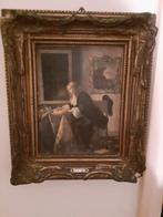 Antiek klein schilderij reproductie Johannes vermeer, Ophalen of Verzenden