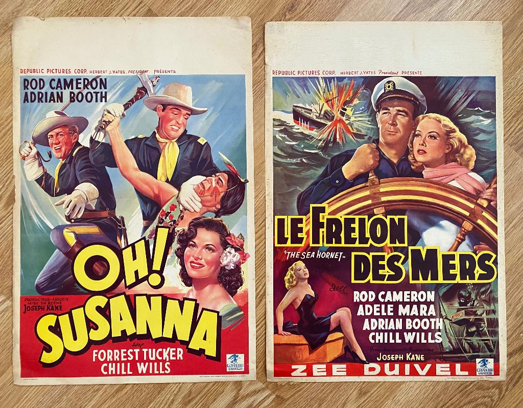 2 vintage Belgische filmposters 1951 Oh Susanna, Verzamelen, Posters, Ophalen of Verzenden, A1 t/m A3, Film en Tv, Rechthoekig Staand