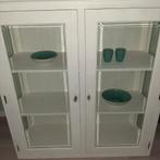 Houten vitrine kast mat wit gerestyled. 125 b x 47 d x 126 h, Ophalen, Zo goed als nieuw, 25 tot 50 cm
