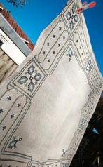 Vintage handgeborduurd tafelkleedje sierdoek – blauw & groen, Ophalen of Verzenden