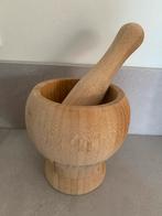 Houten bamboo vijzel met stamper, Ophalen of Verzenden, Zo goed als nieuw