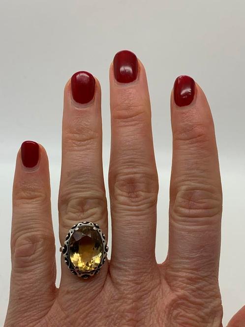 R587 Prachtige zilveren ring citrien maat 16,5, Sieraden, Tassen en Uiterlijk, Antieke sieraden, Ring, Zilver, Met edelsteen, Verzenden
