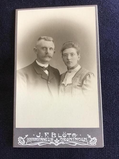 CDV, Vrouw/Man, J.F. Blöte, Groningen, Carte de Visite, Verzamelen, Foto's en Prenten, Gebruikt, Foto, Voor 1940, Ophalen of Verzenden