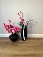 Vazenset met kunstbloemen, Huis en Inrichting, Woonaccessoires | Vazen, Ophalen, Zo goed als nieuw, Glas