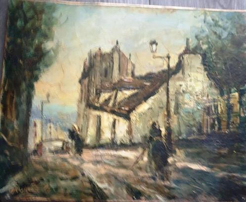 Frans straatje 1977 - Maurille Prevost [1929 - ? ] - doek, Antiek en Kunst, Kunst | Schilderijen | Klassiek, Ophalen of Verzenden