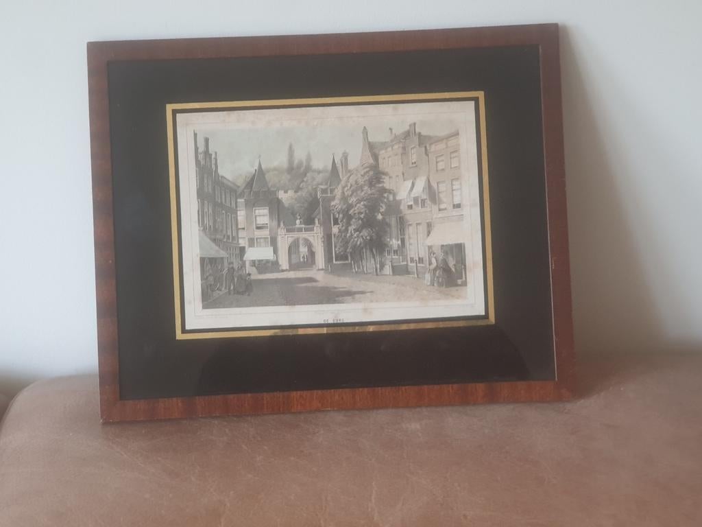 Steengravure G J Bos  anno 1859 Leiden de Burg, Antiek en Kunst, Kunst | Etsen en Gravures, Ophalen