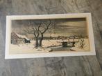 Grote Antieke ets Anton Hemert Winter in Holland ingekleurd, Antiek en Kunst, Ophalen of Verzenden