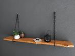 Wandplank met zwarte schakelketting en boomrand / live edge, Ophalen of Verzenden, Nieuw