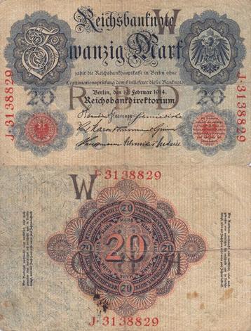Duitsland 20 Mark 1914 P46 VG beschikbaar voor biedingen