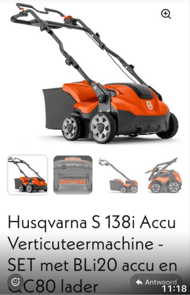 HUSQVARNA VERTICUTEERMACHINE,ZONDER ACCU EN ZONDER OPLADER, Tuin en Terras, Grasmaaiers, Gebruikt, Ophalen