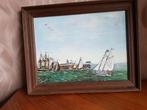 schilderij zeezicht boten, Antiek en Kunst, Ophalen of Verzenden