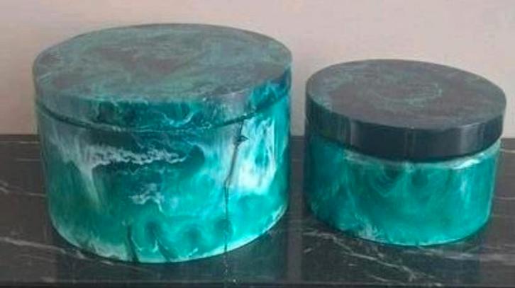 Aquablauw groene epoxy potjes en kandelaars light & living, Huis en Inrichting, Woonaccessoires | Schalen en Manden, Nieuw, Rond