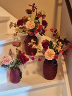 Vazen countryfield met mooie zijde bloemen Set van 3, Ophalen of Verzenden, Zo goed als nieuw, Binnen