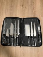 Messenset 9-delig in (immitatie)leder etui, Ophalen of Verzenden, Zo goed als nieuw