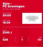 1 kaart te koop Ajax vs Groningen Zuid 2 sfeervak 426 rij 1, Tickets en Kaartjes, Eén persoon, November