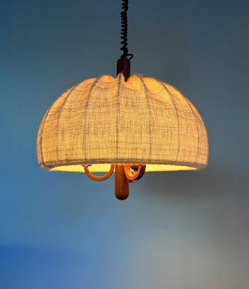 Vintage hanglamp (3 stuks), teakhout & wol, Domus ‘70 beschikbaar voor biedingen
