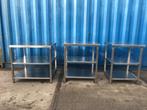 3 degelijke gelaste RVS tafeltjes met 2 rvs onderschappen, Ophalen, Gebruikt, 50 tot 100 cm, Minder dan 100 cm