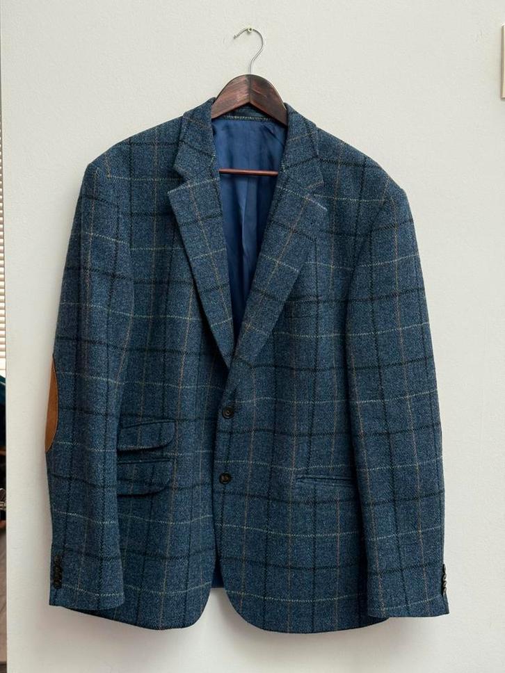 Wellington of Billmore Harris Tweed Blazer – Blauw Ruit - XL, Kleding | Heren, Kostuums en Colberts, Zo goed als nieuw, Maat 52/54 (L)
