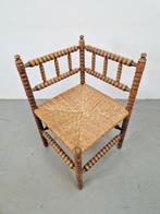 Vintage bobbin eiken hout hoek stoel biezen ’50 mid century, Huis en Inrichting, Riet of Rotan, Vintage, Ophalen of Verzenden