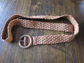 Mooie gevlochten riem - gesp hout - bruin lengte 116 cm  beschikbaar voor biedingen