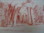 krijttekening Tilburg Sous Bois bomen bij kerk Hans Könemann, Verzenden