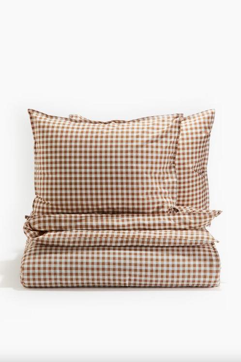 H&M Home dekbedden ruit bruin, 200x200, 60x70 katoen, Huis en Inrichting, Slaapkamer | Beddengoed, Gebruikt, Dekbedovertrek, Tweepersoons
