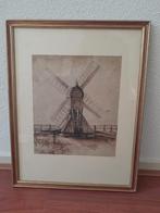 Waterverf schilderij van een molen, inclusief lijst, Antiek en Kunst, Ophalen