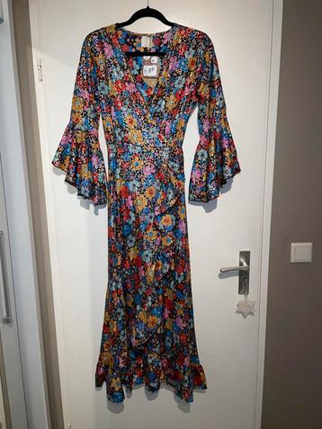 Purple queen flower bloemen maxi overslag jurk dress mt M T2 beschikbaar voor biedingen