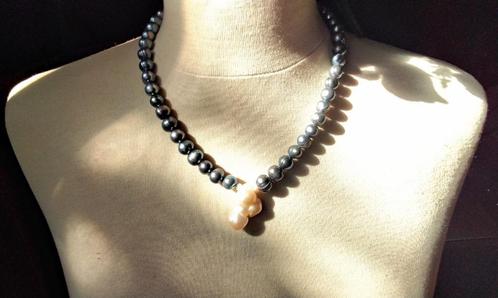 Barok Parels Ketting Zoetwaterparels 2 Zilveren Slotten, Sieraden, Tassen en Uiterlijk, Kettingen, Nieuw, Steen of Mineraal, Blauw