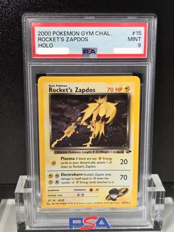 PSA 9 - Rocket's Zapdos Holo #15 (2000 Gym Challenge) beschikbaar voor biedingen