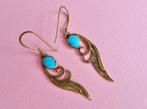 jwg Lange vintage 70s boho turkoois email oorbellen goud klr, Sieraden, Tassen en Uiterlijk, Antieke sieraden, Verzenden, Overige materialen