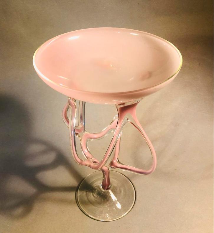 Prachtige (drijf)kaarshouder, schaaltje, spiderglas, Krosno, Antiek en Kunst, Antiek | Glas en Kristal, Ophalen of Verzenden