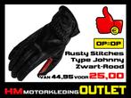 Motorhandschoen Rusty Stitches Johnny - Zwart-Rood - Retro, Info@huybersmotoren.nl, HM - Sale, NL, Dames