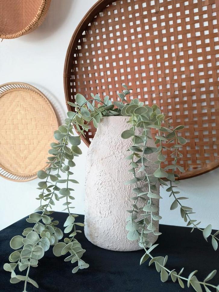 Beige vaas industrieel bohemian 22cm, Huis en Inrichting, Woonaccessoires | Vazen, Zo goed als nieuw, Overige kleuren, Minder dan 50 cm