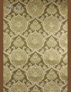 3611 Khaki barok vintage behang legergroen rozetten 70 swiet, Ophalen of Verzenden, Minder dan 10 m², Beige