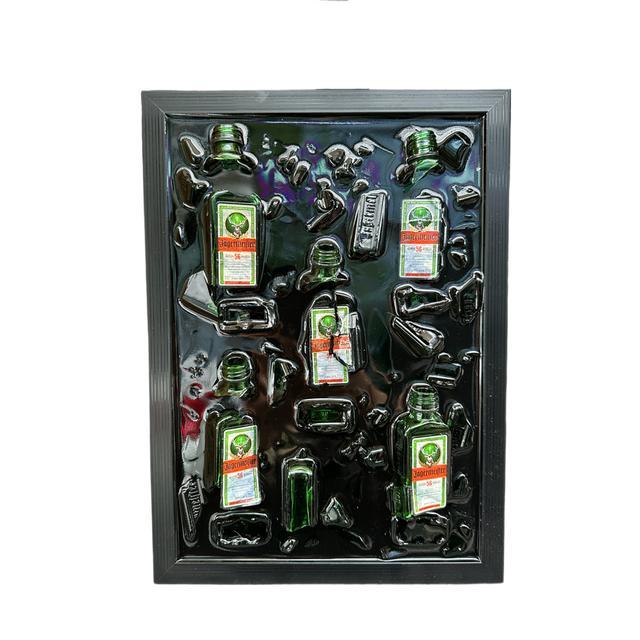 Jagermeister shotjes Schilderij met Gebroken Flesjes & Epoxy, Antiek en Kunst, Kunst | Overige Kunst, Ophalen of Verzenden