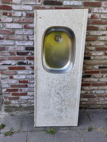 terrazzo/granito keukenblad 130cm,rvs spoelbak retro/vintage beschikbaar voor biedingen