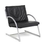 Vintage zwart leren design fauteuil van Gerard van den Berg, Vintage design, Verzenden, Minder dan 75 cm, Leer